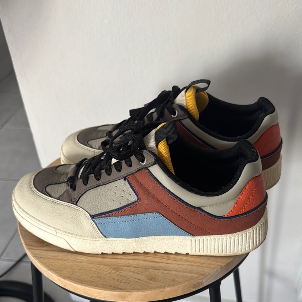 Zara Cream and Brown Retro Sneakers